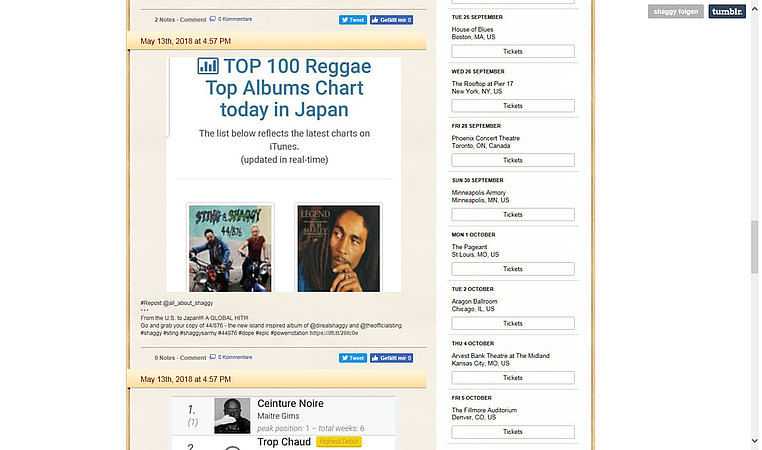 Shaggy repostet auch auf seiner eigenen Homepage