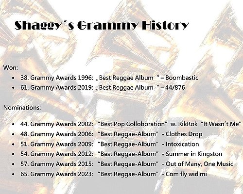 @direalshaggy has been nominated for a Grammy several times in his impressive career and has already won it twice 🏆